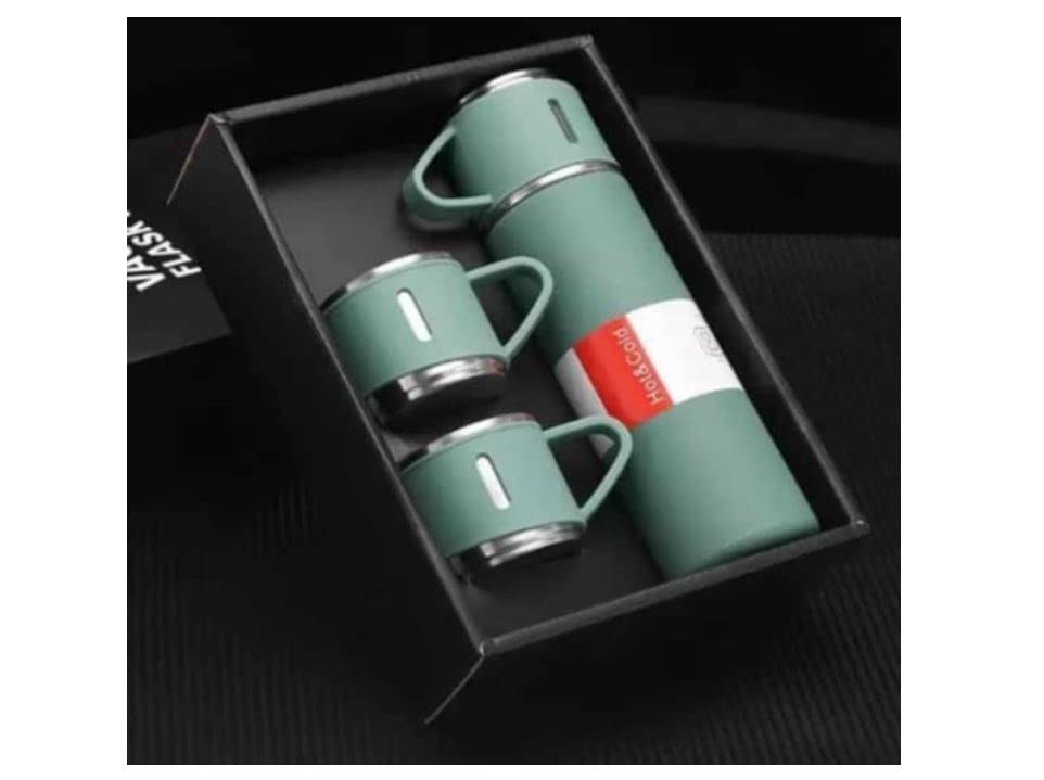 BMR Steel Vacuum Flask Set with 3 Steel Cups Combo - 500ml - Odorless - Keeps HOT/Cold | Ideal Gift for Winter - Housewarming Random Color 004 BMR Steel Vacuum Flask Set with 3 Steel Cups Combo - 500ml - Odorless - Keeps HOT/Cold | Ideal Gift for Winter - Housewarming Random Color 004